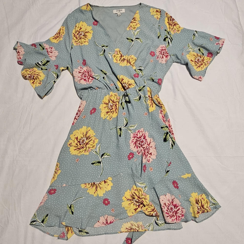 Umgee Floral Dress with Ruffle Sleeves